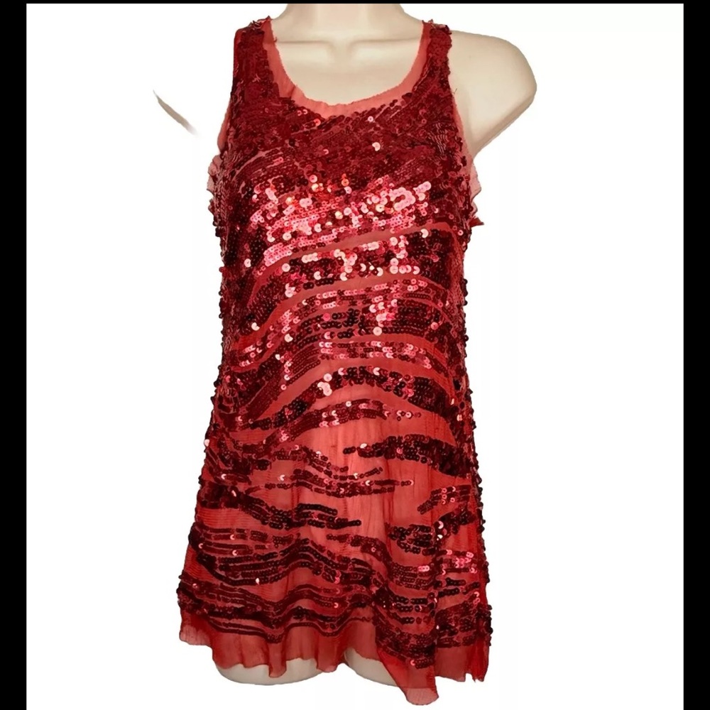 Wildcat Women’s Semi-Sheer Tank Top L Red w/Sequins Razorback Mesh Glam Holiday